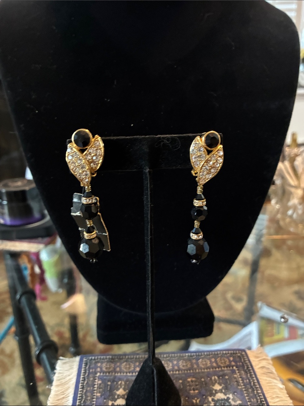 Gold and Black Crystal Drop Earrings - Elegant Women's Jewelry